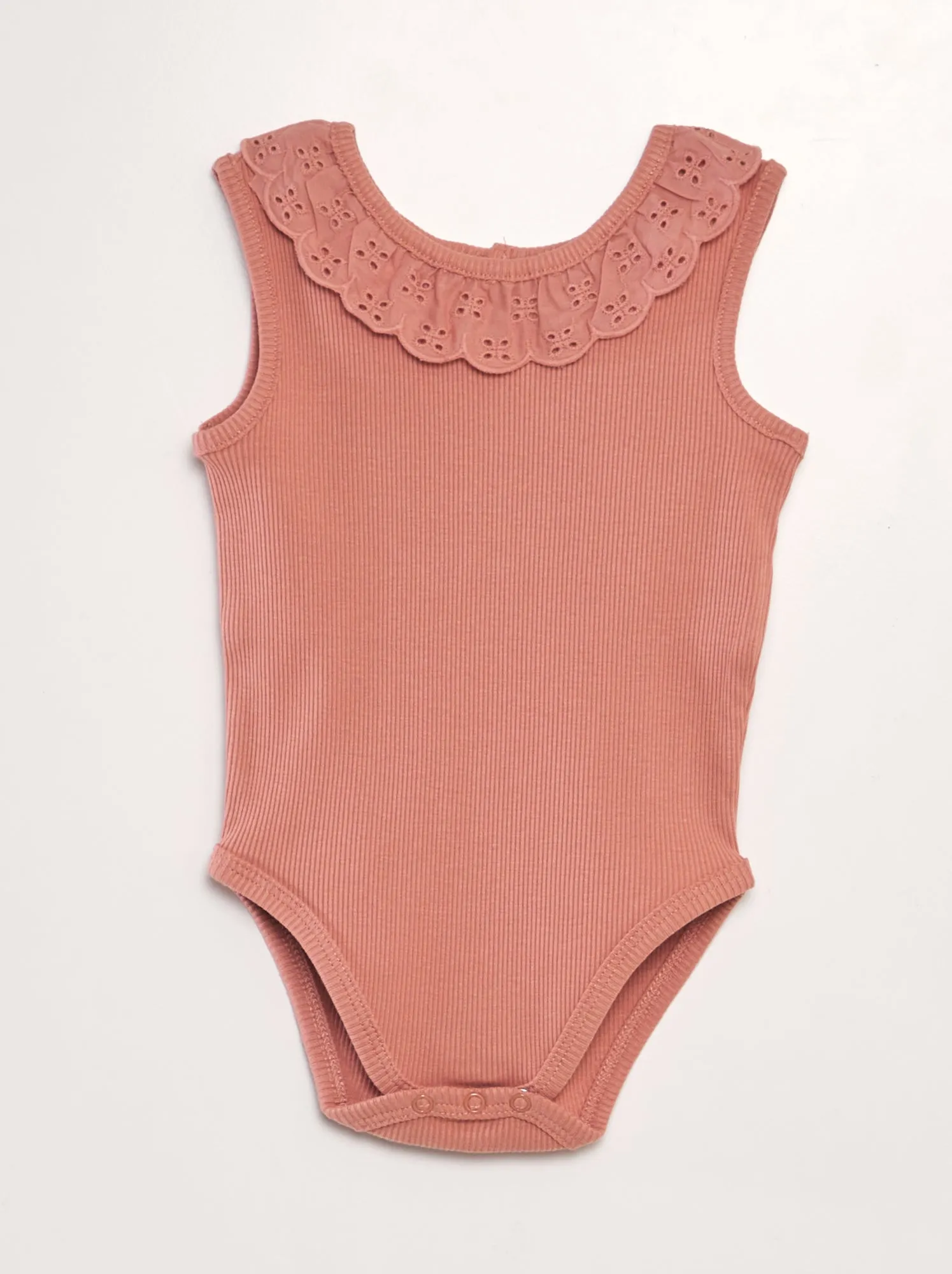 Body a coste con collo ricamato - ROSA