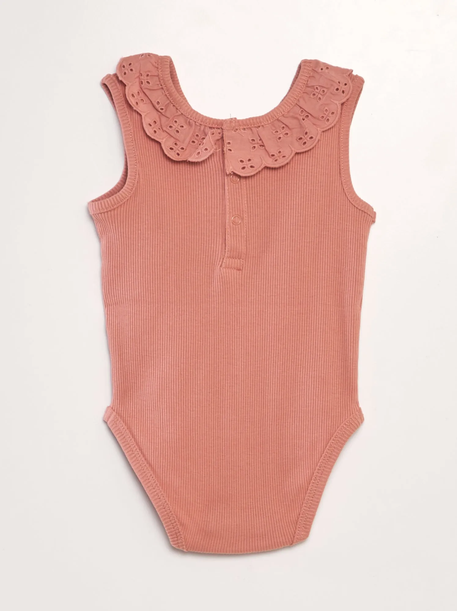 Body a coste con collo ricamato - ROSA