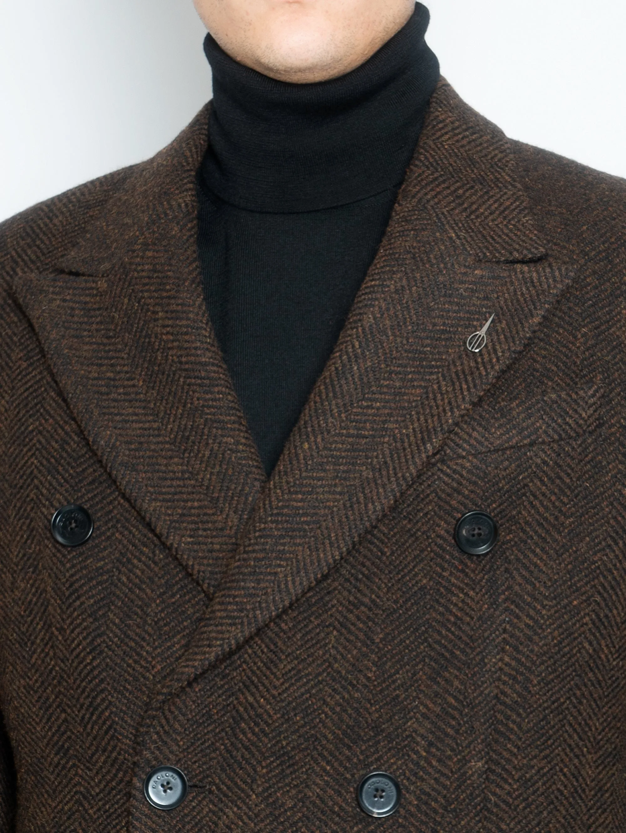 Cappotto Doppiopetto in Lana Resca Marrone