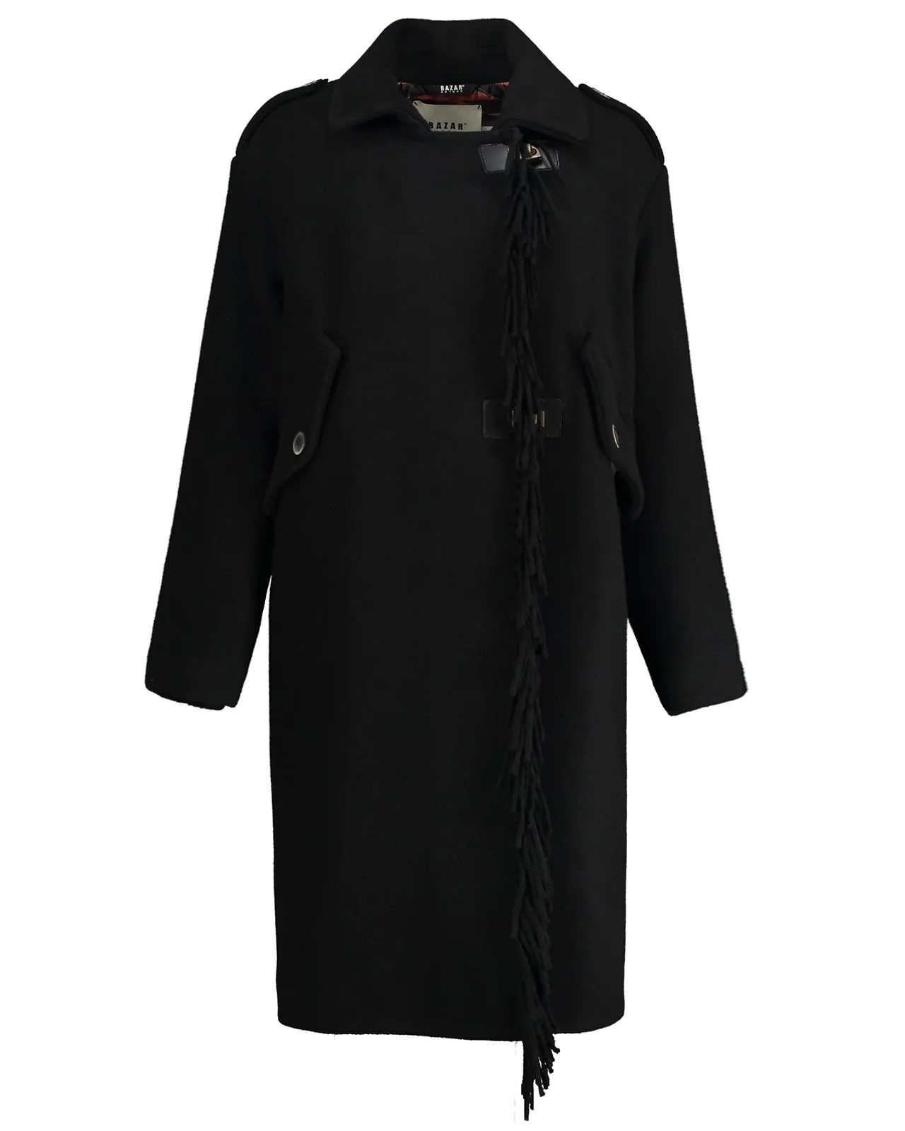Cappotto doppiopetto nero con frange