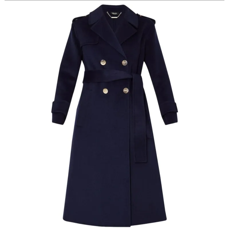 LIUJO cappotto trench doppiopetto con cintura BLU MARINO
