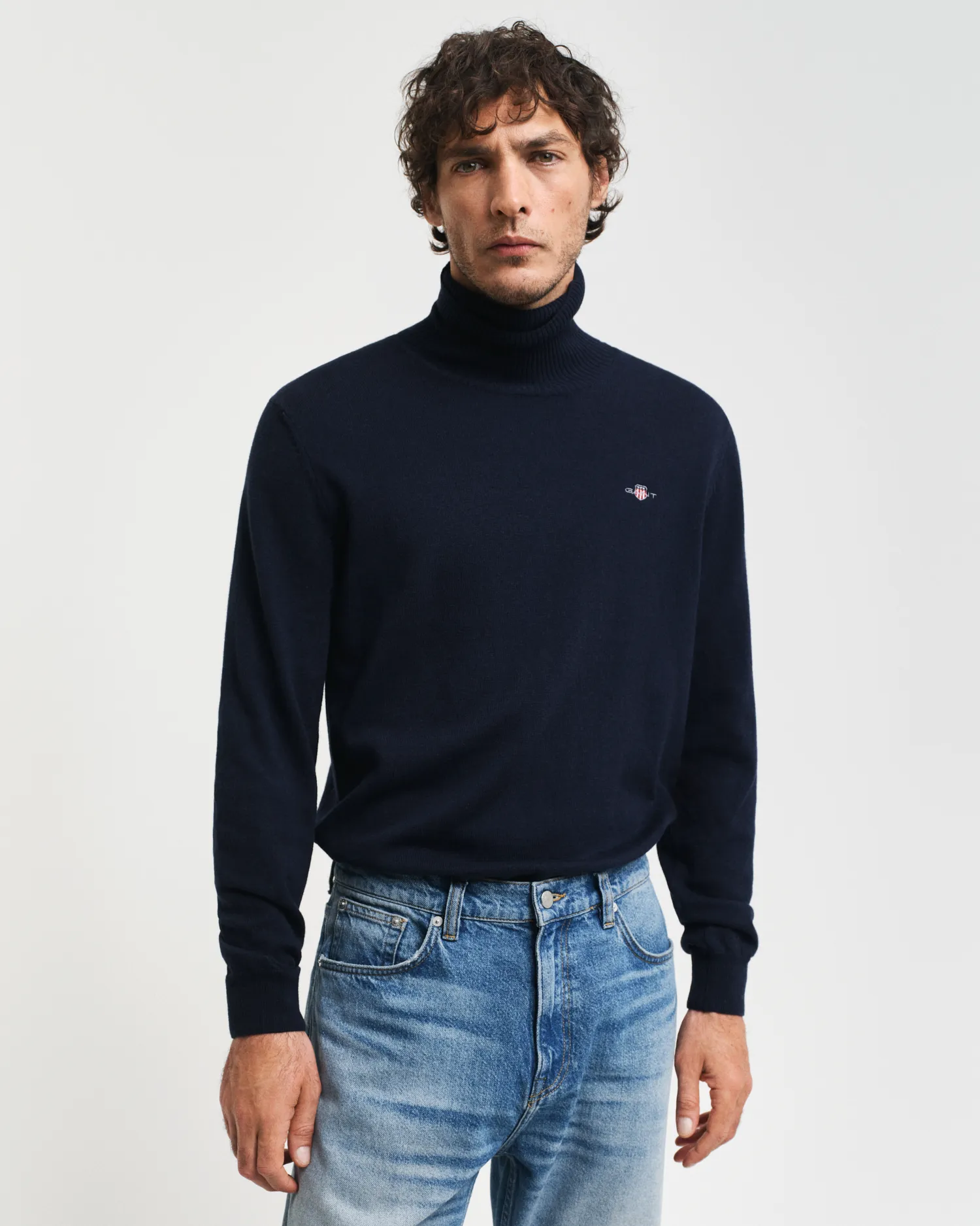 Maglia a collo alto in lana e cotone    