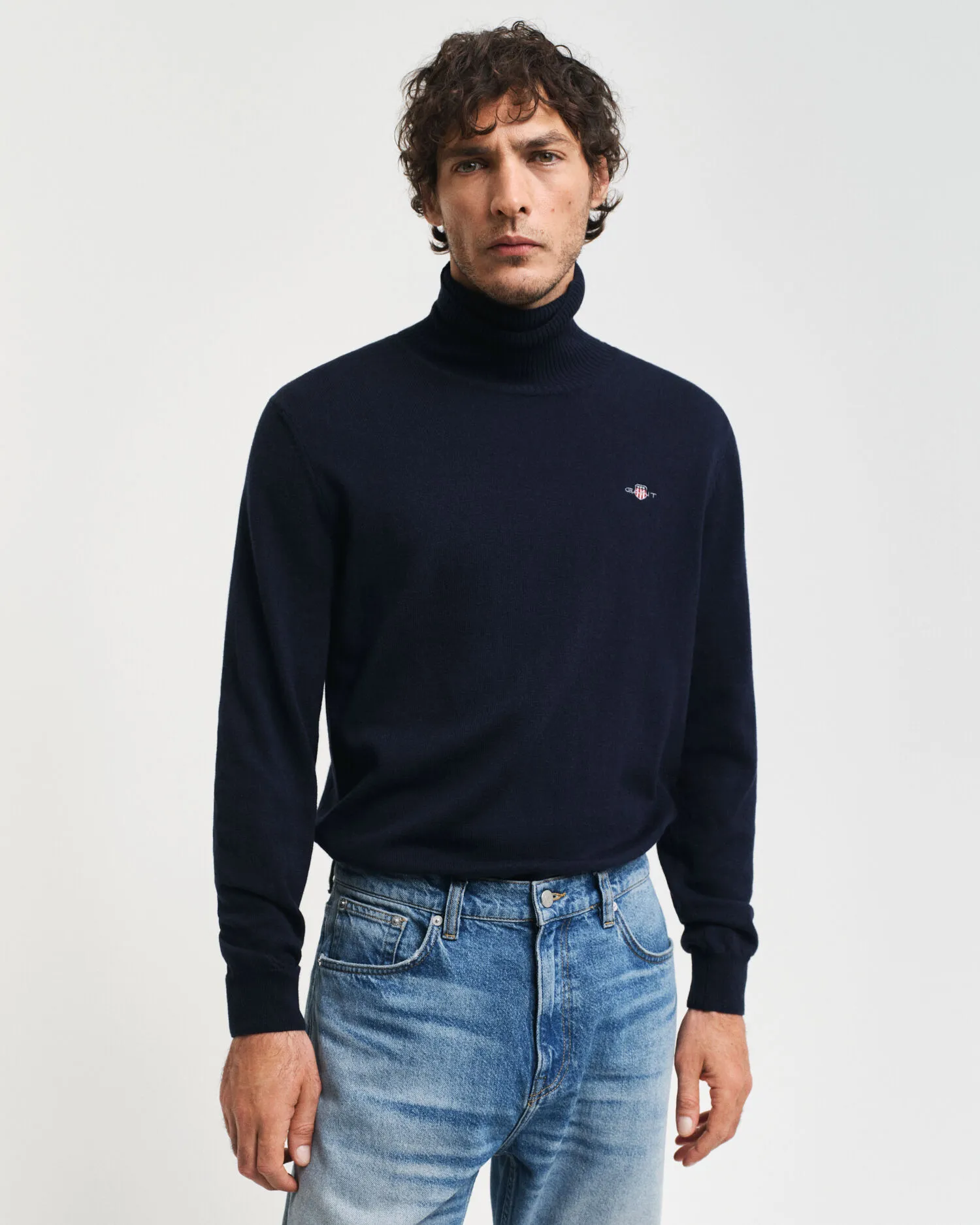 Maglia a collo alto in lana e cotone    