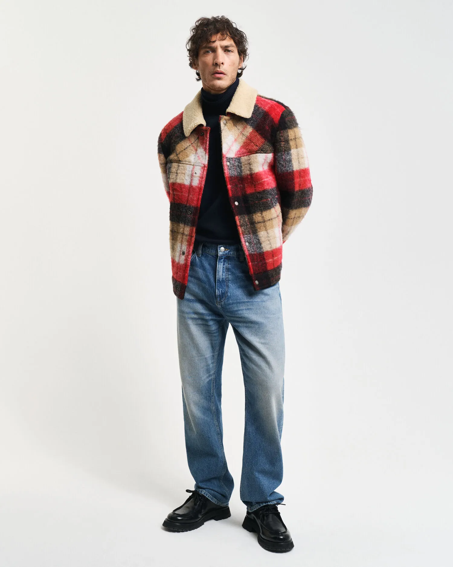 Maglia a collo alto in lana e cotone    