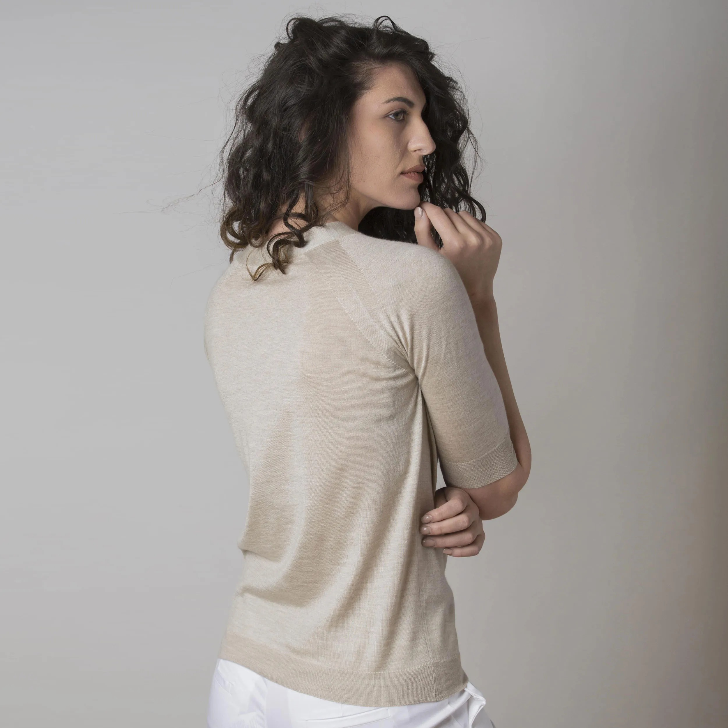 Maglia in Cashmere e Seta Manica Tre Quarti Kaki