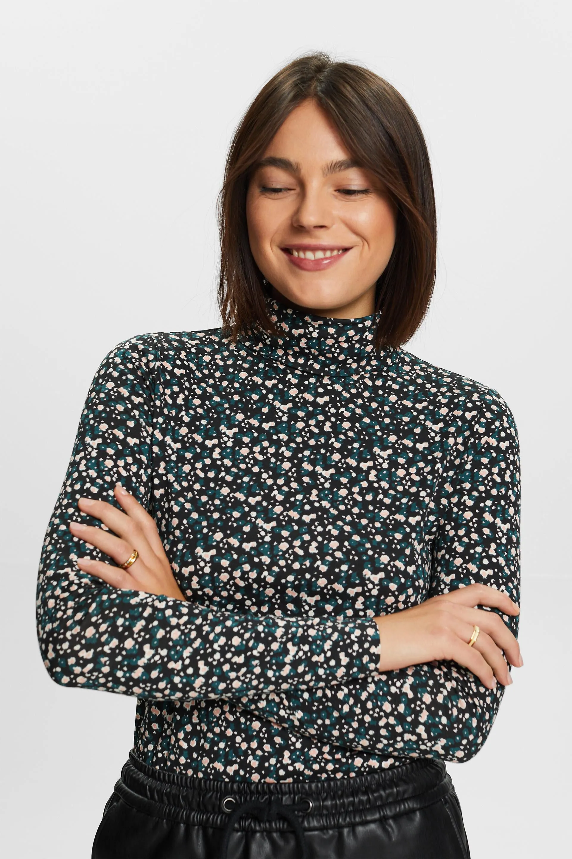 Maglia stampata a manche lunghe con collo a tartaruga