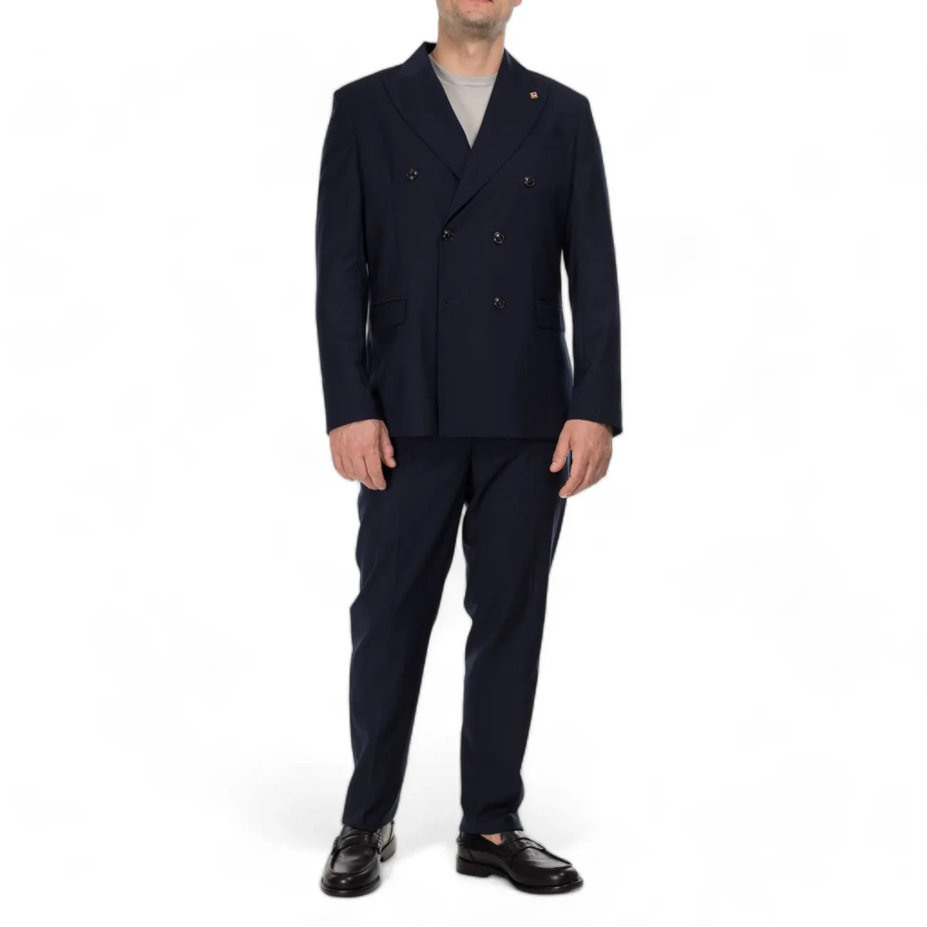 Outfit abito doppiopetto blu