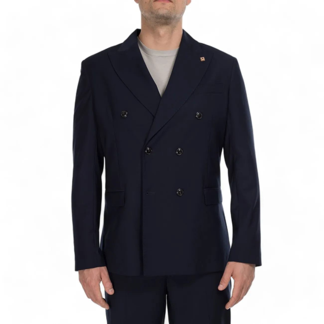 Outfit abito doppiopetto blu