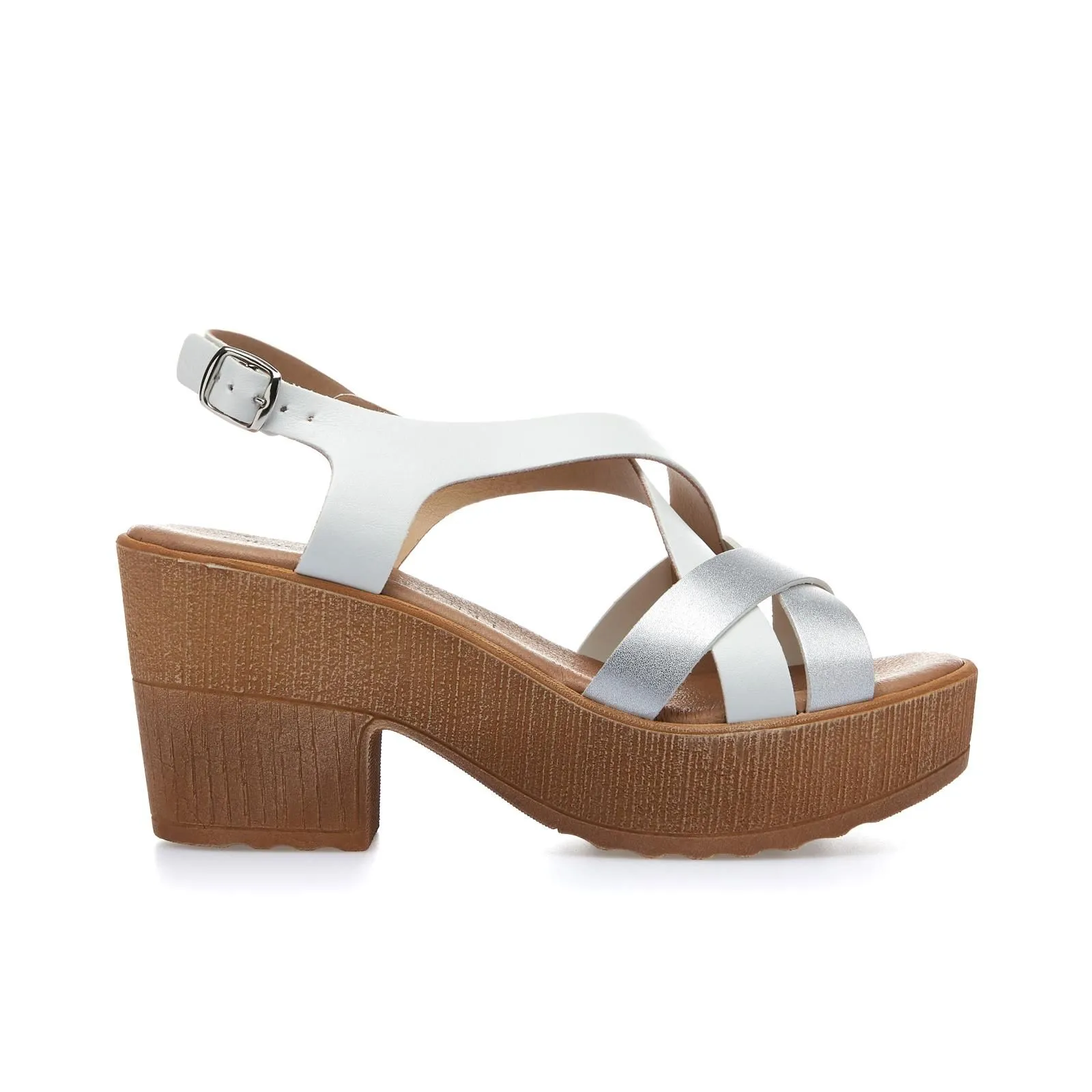 Sandali bianchi con tacco e plateau