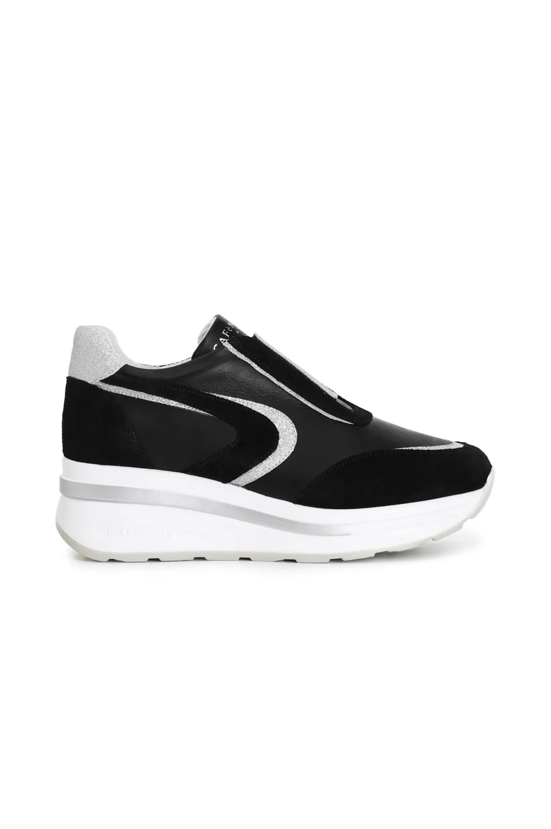 slip-on da donna in pelle e glitter nero
