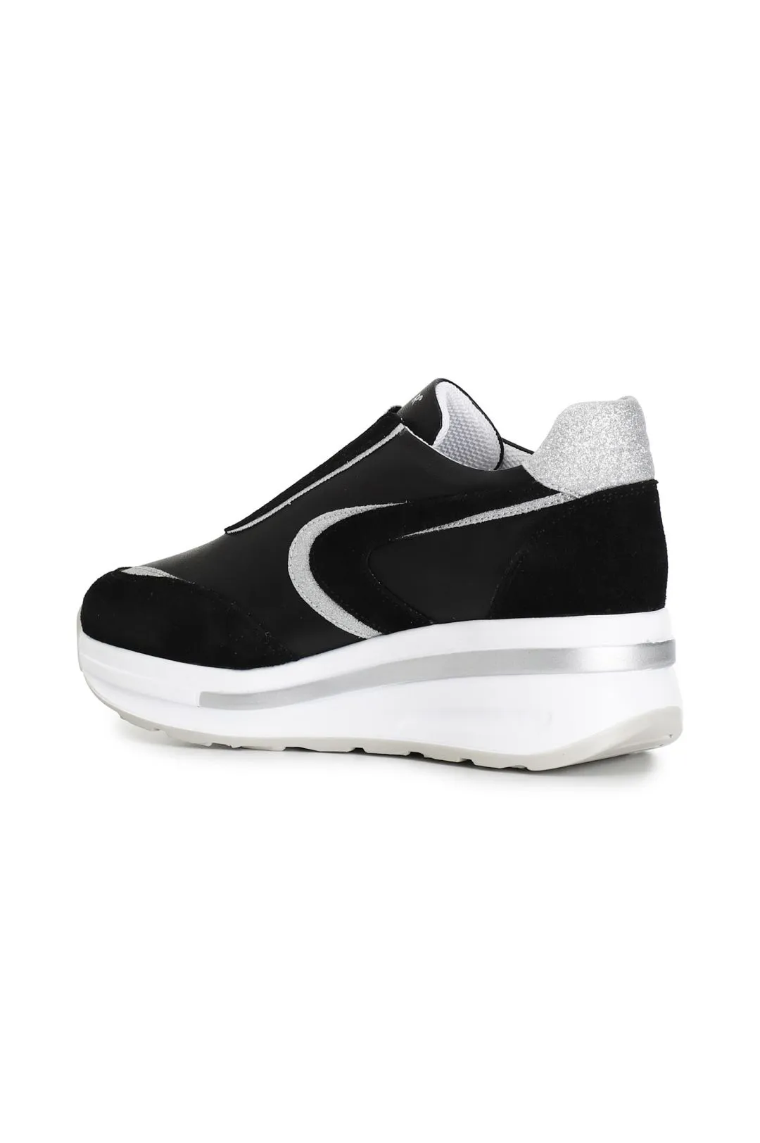 slip-on da donna in pelle e glitter nero