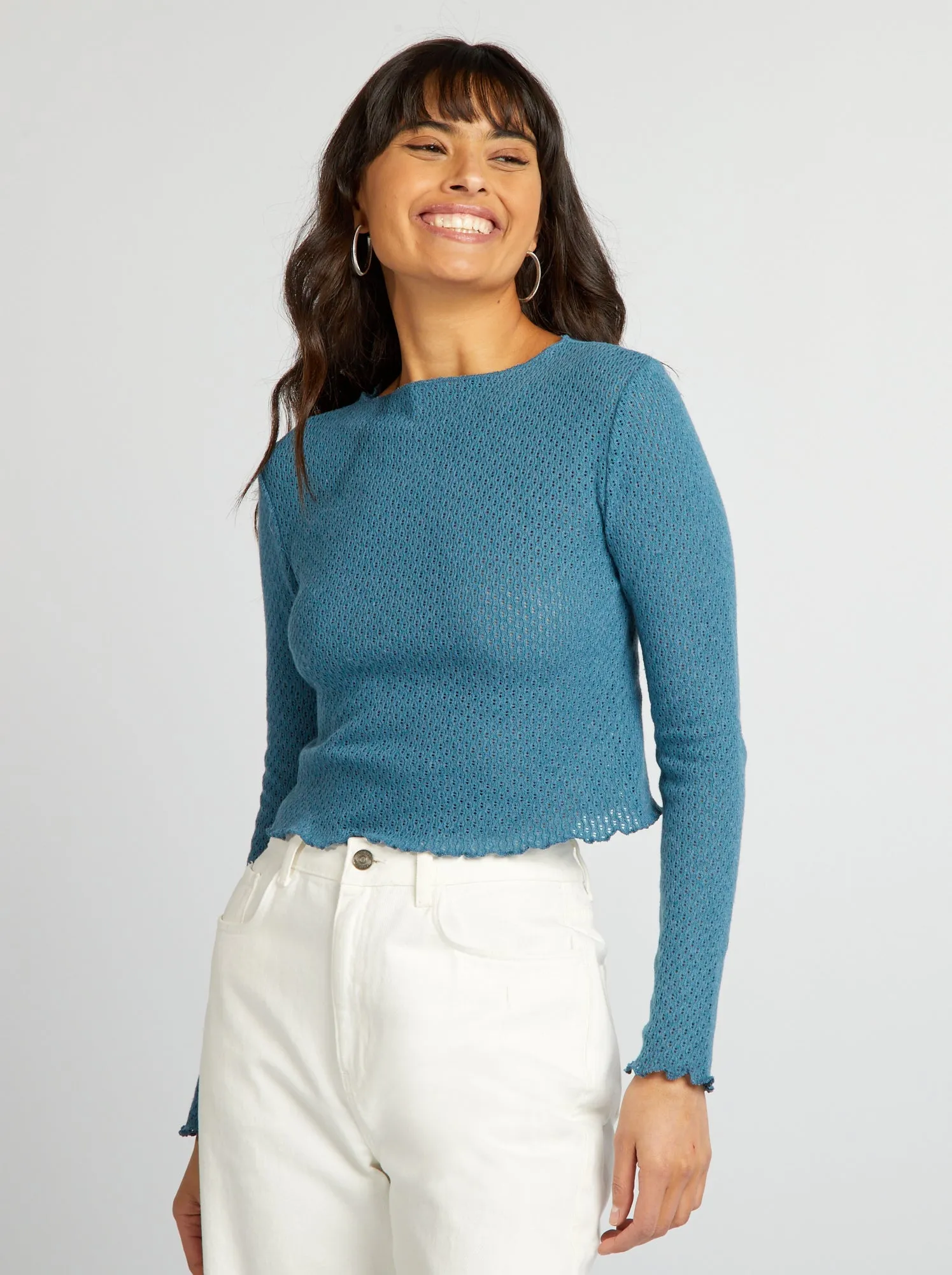 T-shirt crop top traforata - BLU