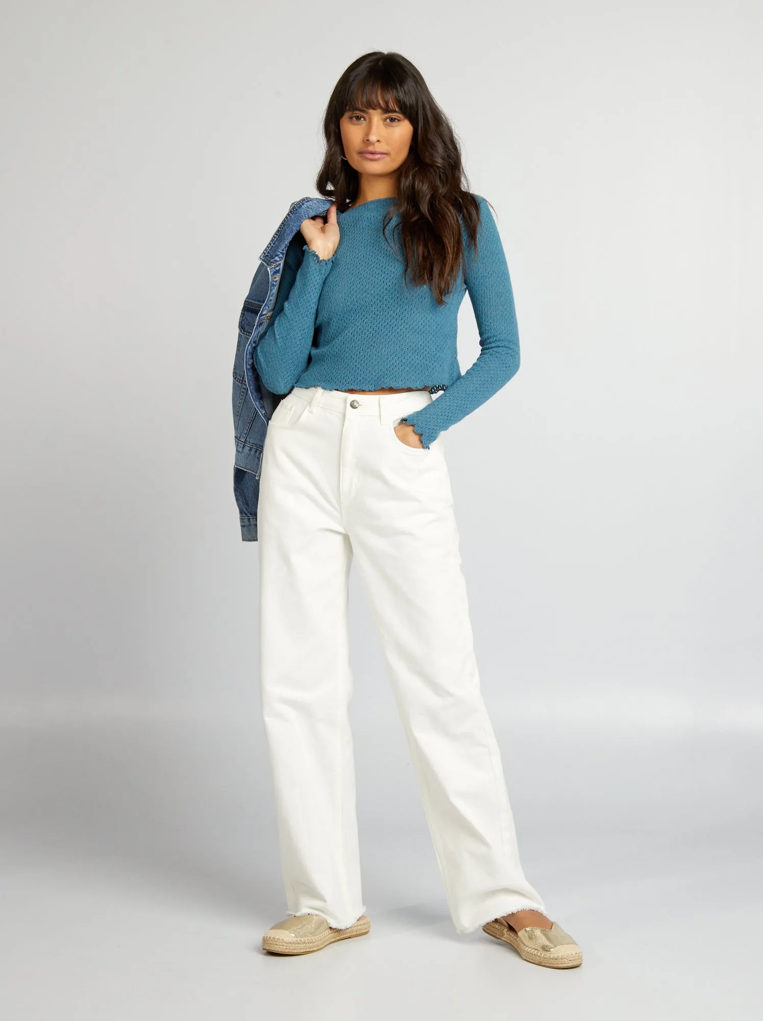 T-shirt crop top traforata - BLU