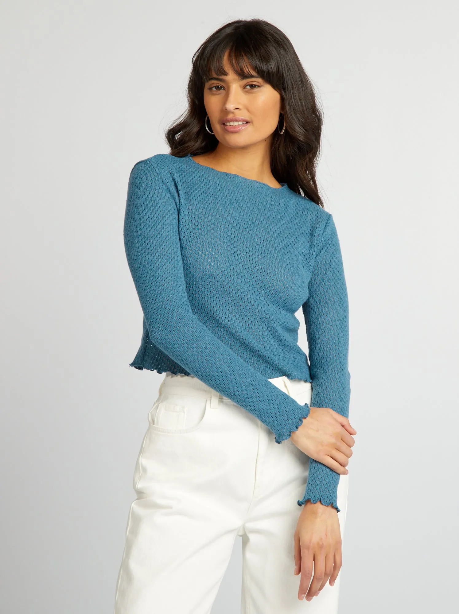 T-shirt crop top traforata - BLU